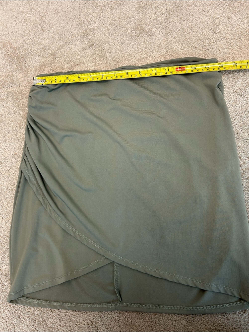 Olive Sage green ruched asymmetrical Wrap Mini Skirt Sz XL - Picture 7 of 11
